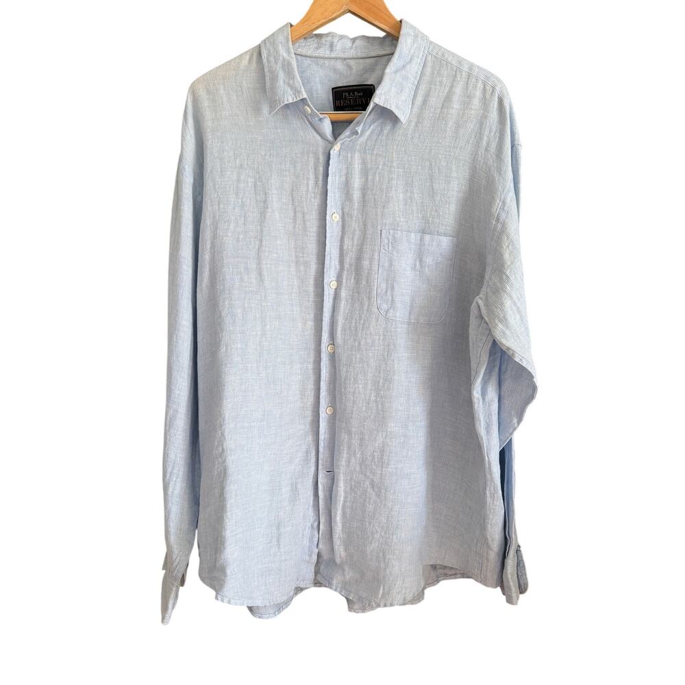 Jos A Bank  Reserve | Light Blue Striped 100% Linen Button up Shirt | XL